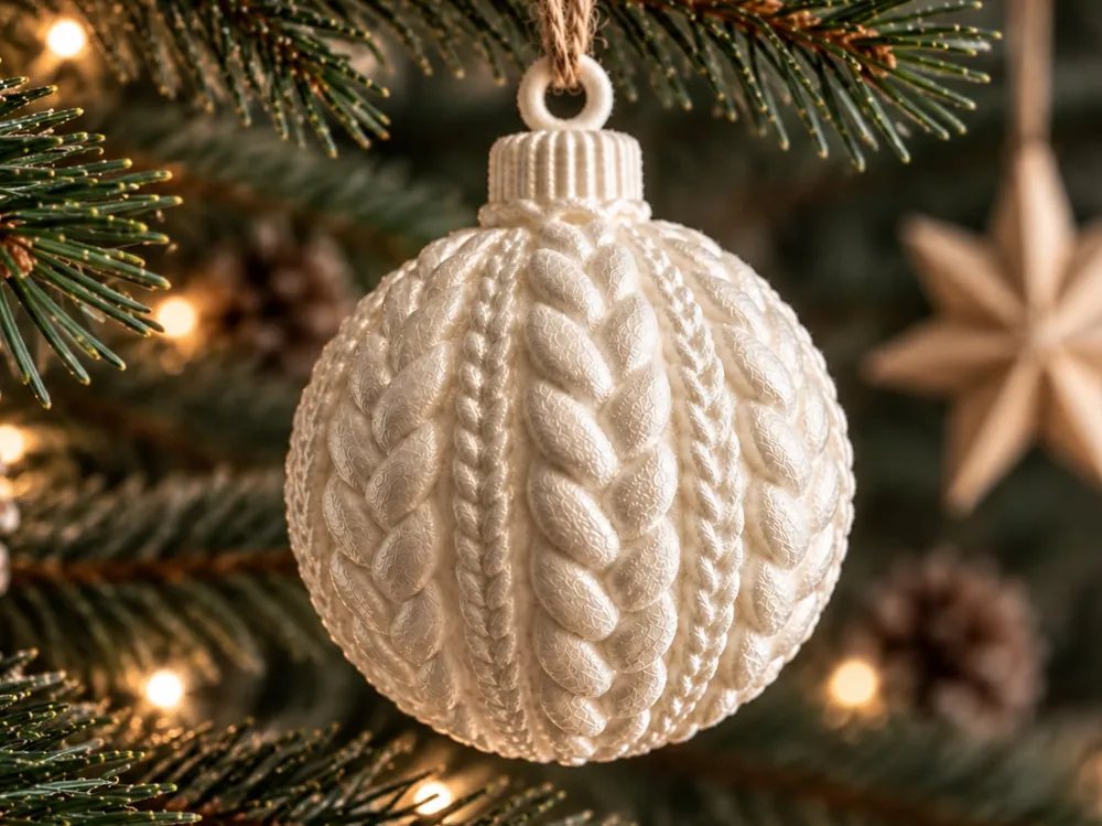 Bola de Natal Tricotada, Enfeite de Tricô Canelado